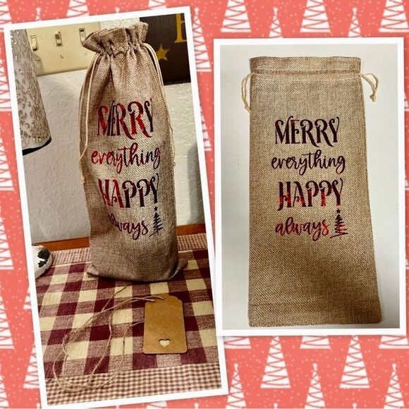Holiday Burlap Wine Gift Bag - Picture 1 of 2